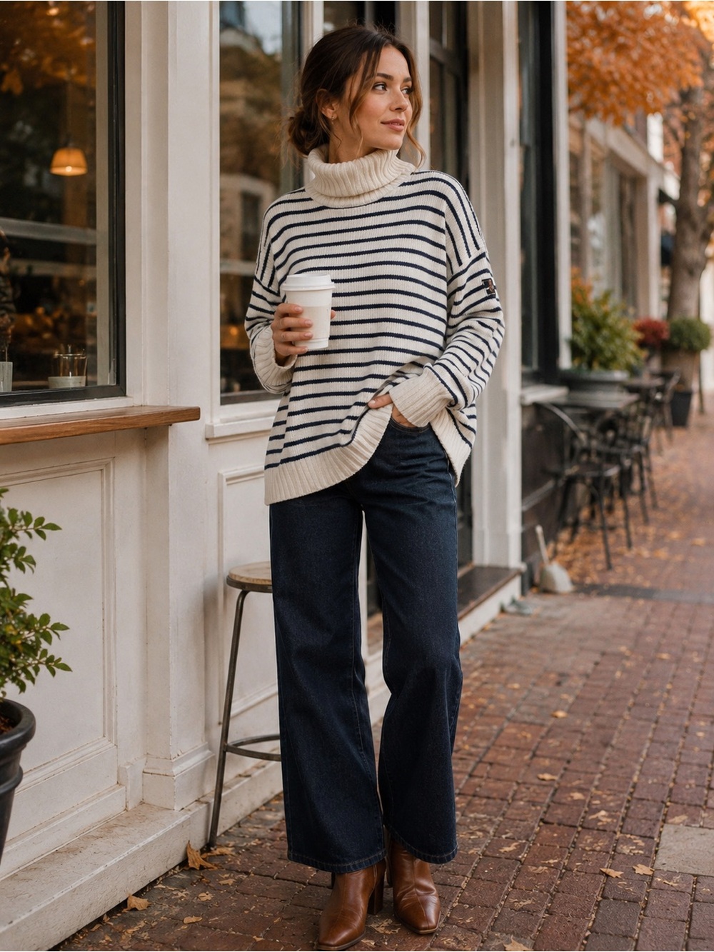 Vintage Polo Ralph Lauren Cotton Turtleneck Sweater Striped Crest Navy Cream